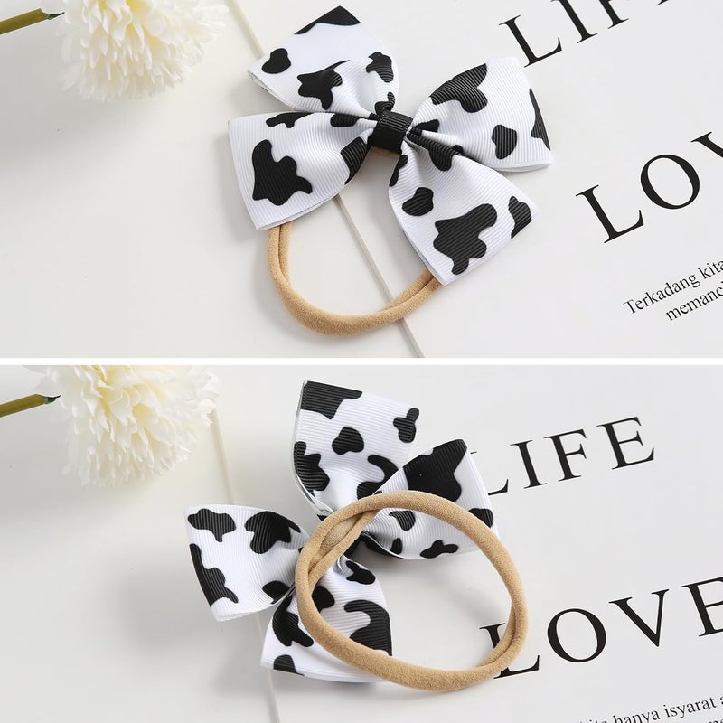 Fancheer Baby Girls Cow Print Cowgirl Bow Headband Infant Toddler Birthday Party Hair Accessories - Image 4